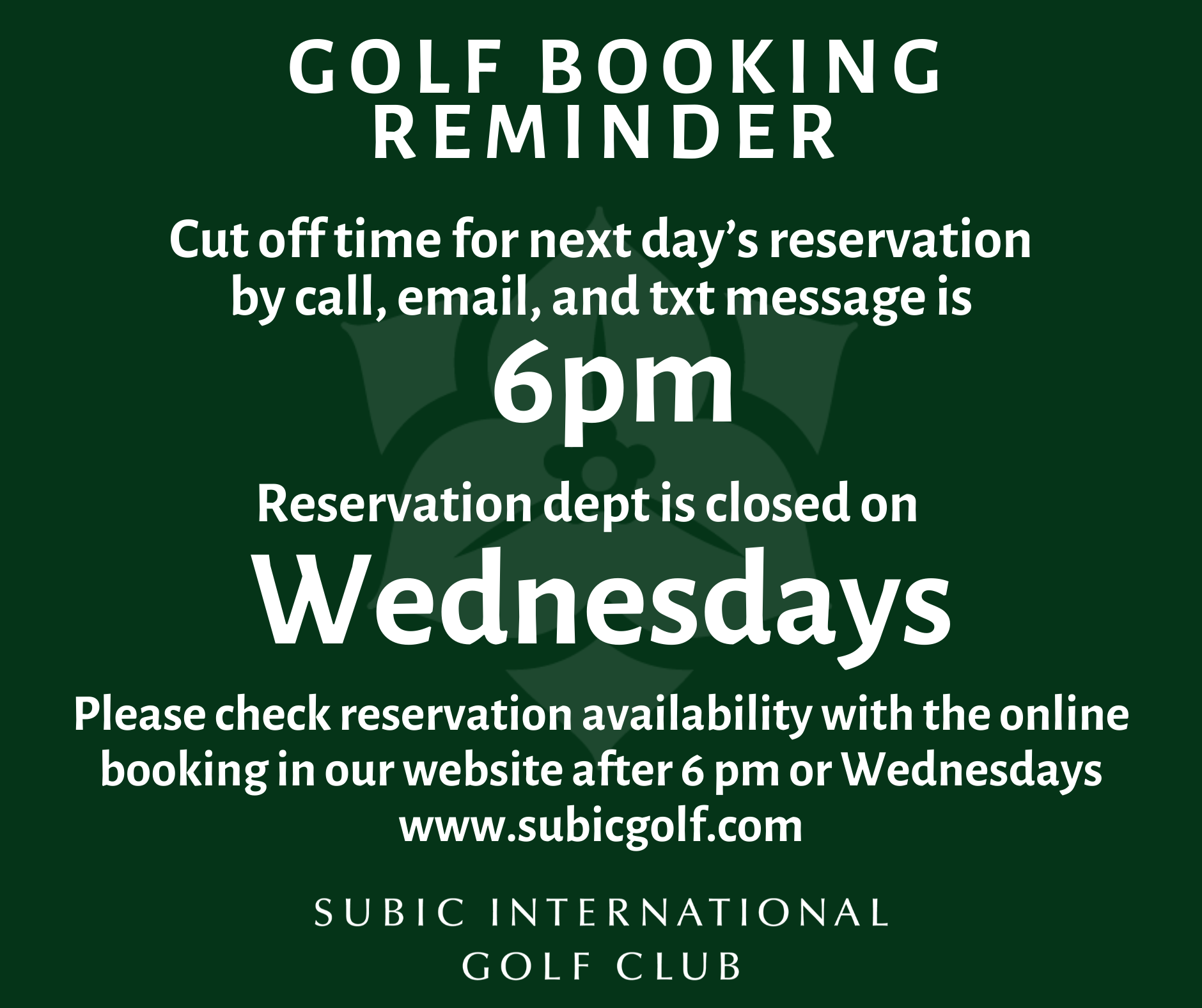 Reservation Cut-off Time