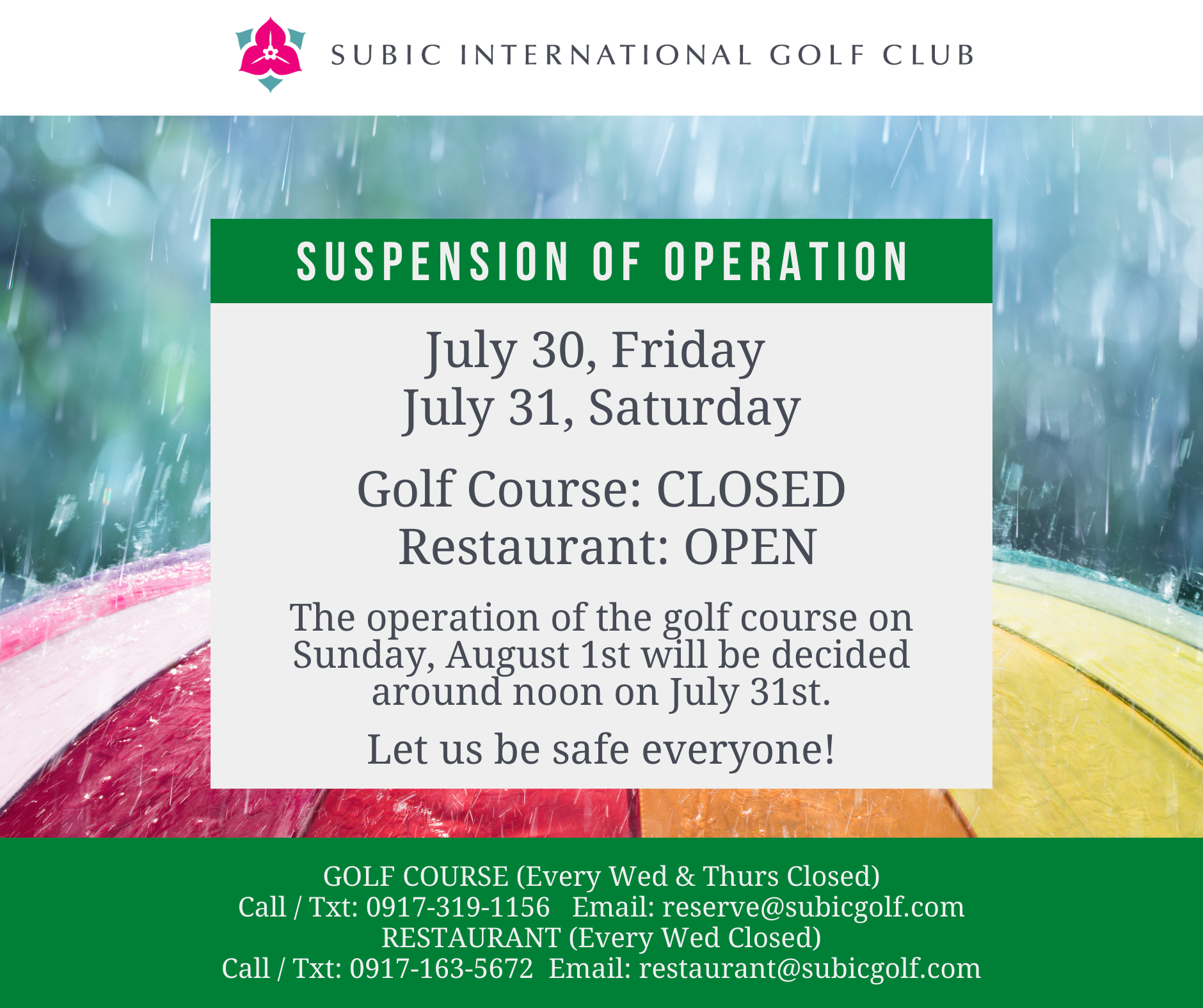 Suspension of Operation 7/30-7/31