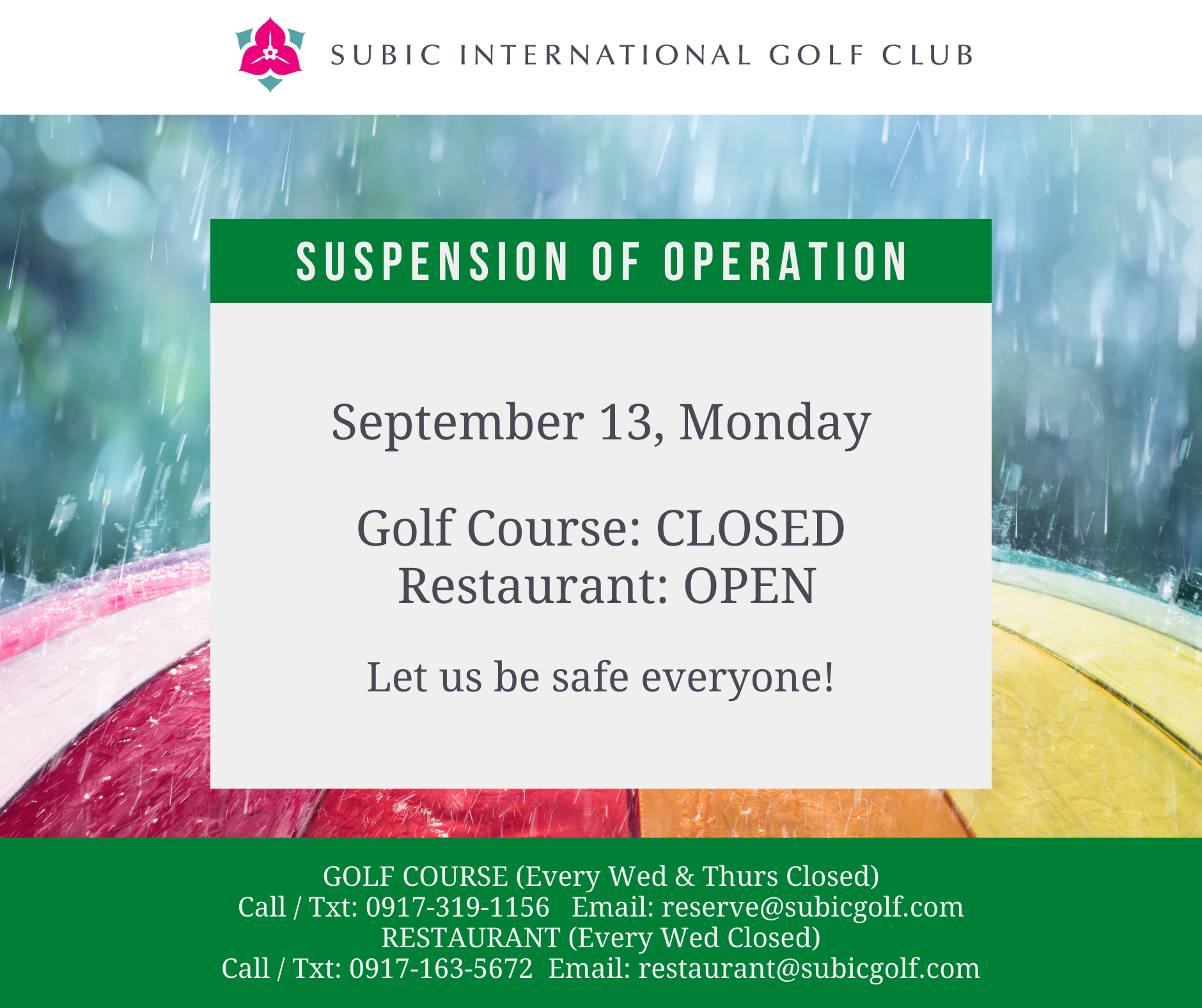 Suspension of Operation 9/13