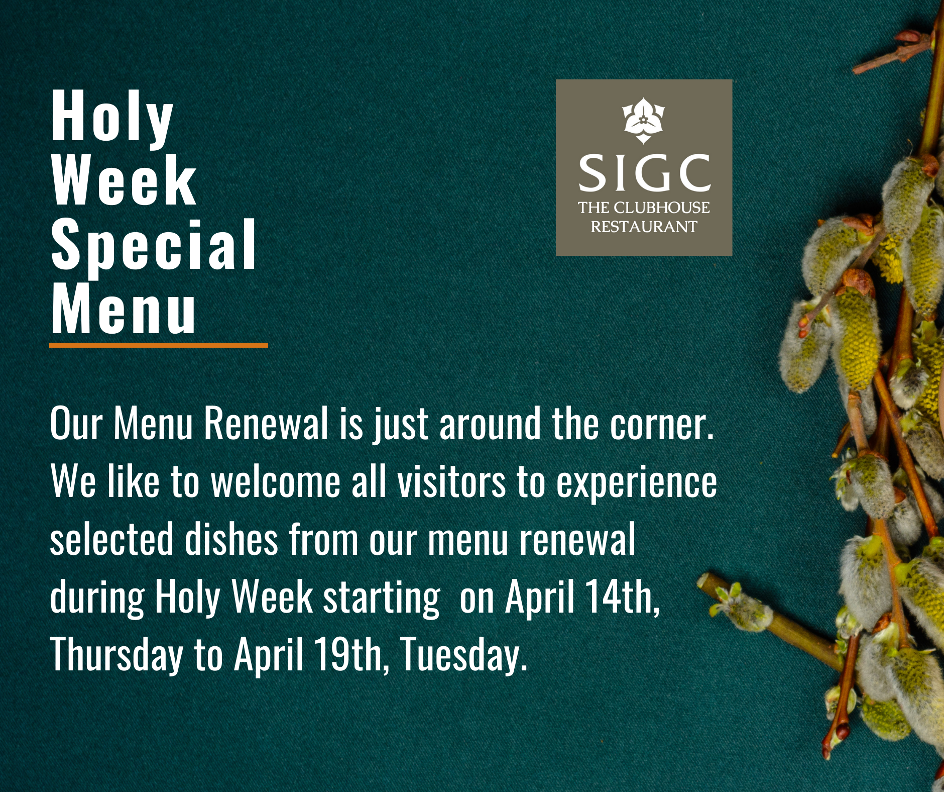 Holy Week Special Menu
