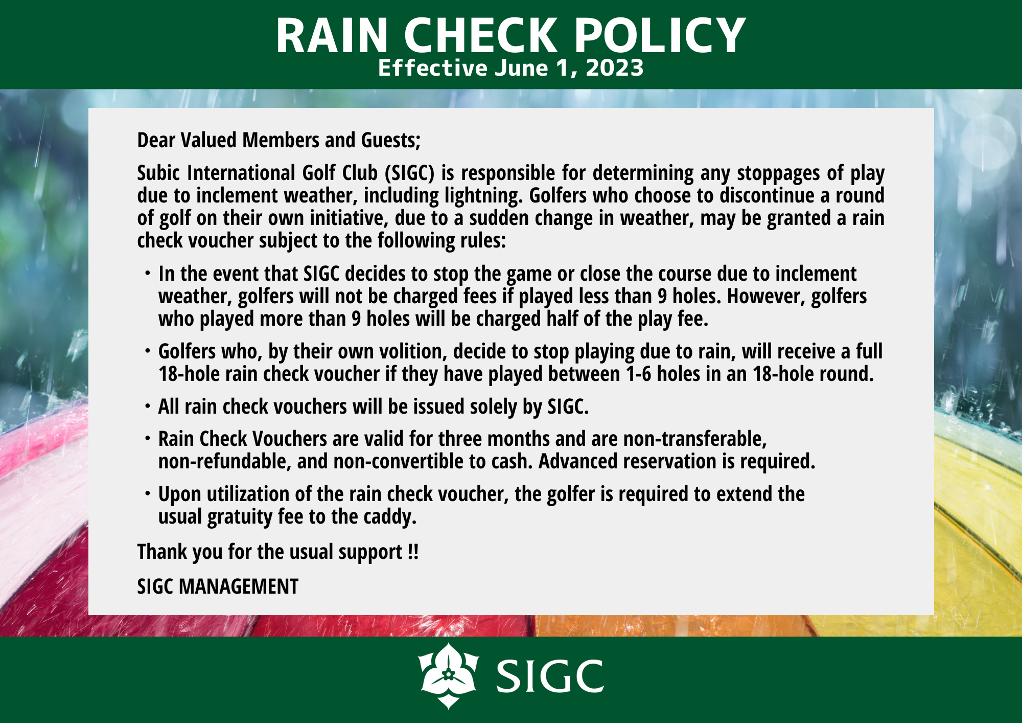 Updated Rain Check Policy